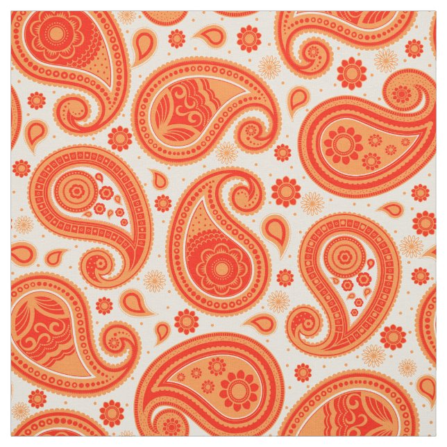 Tecido Paisley, padrão laranja e vermelho (Modelo)
