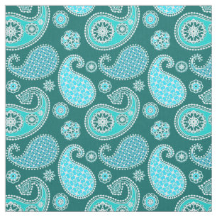 Tecido Paisley, Teal, Aqua e White