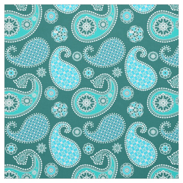Tecido Paisley, Teal, Aqua e White (Modelo)