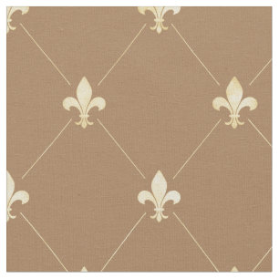 Tecido Pale Gold Fleur-de-Lis (escala média) Marrom