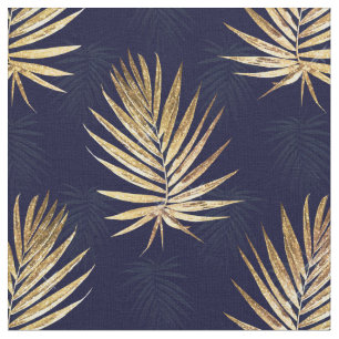 Tecido Palm Dourado deixa o Trabalho de arte Marinho azul