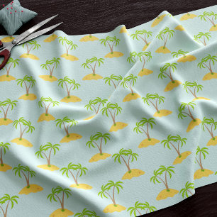 Tecido Palm Tree Cartoon Tropical Island Beach Teal Ocean