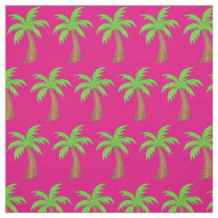 Tecido Palm Tree Tropical Island Hot Pink Green Beach