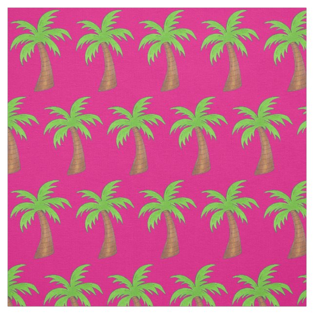 Tecido Palm Tree Tropical Island Hot Pink Green Beach (Modelo)