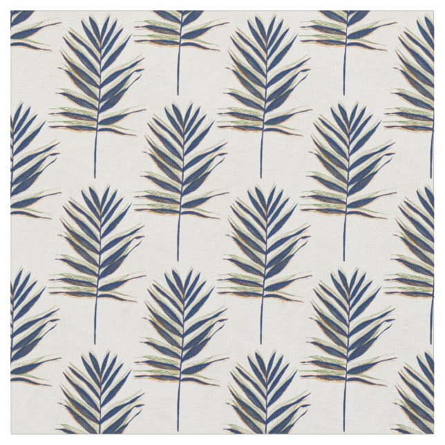 Tecido Palma Azul Moderna Deixa Traços Dourados Design Br (Detalhe)