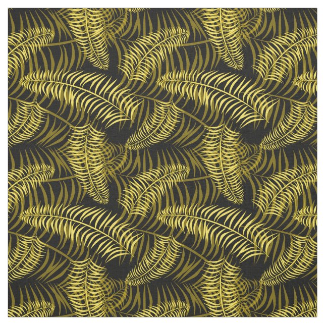 Tecido Palma tropical deixa preto e amarelo padrão (Modelo)