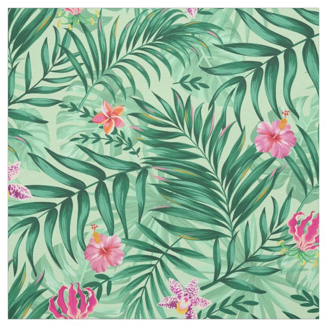 Tecido Palma tropical e folhas de monstera e flores exóti (Modelo)