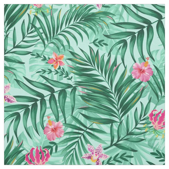 Tecido Palma tropical e folhas de monstera e flores exóti (Modelo)
