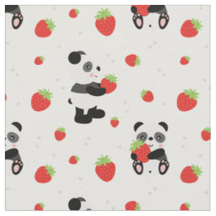 Tecido Panda fofo com morango