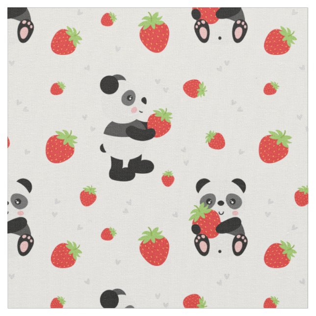Tecido Panda fofo com morango (Detalhe)