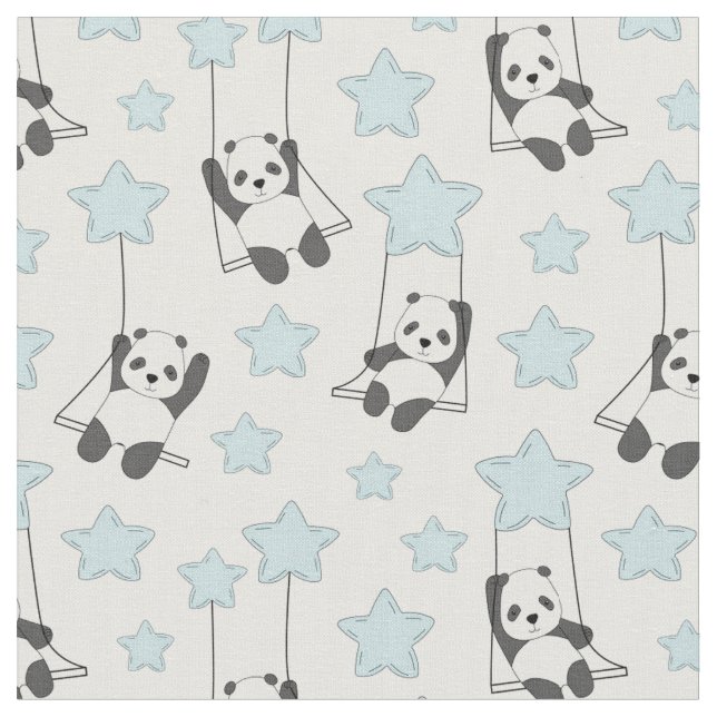 Tecido Pandas balançando de estrelas (Detalhe)