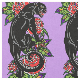 Tecido Pantera negra e rosas florescentes