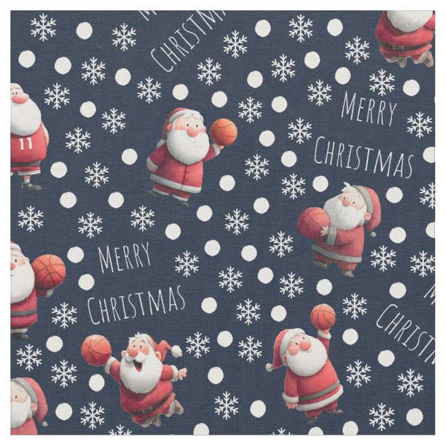 Tecido Papai Noel de Basquete em Azul Marinho (Detalhe)