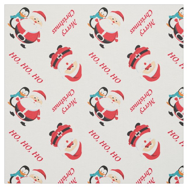 Tecido Papai Noel e pinguim personalizaram o Natal (Modelo)