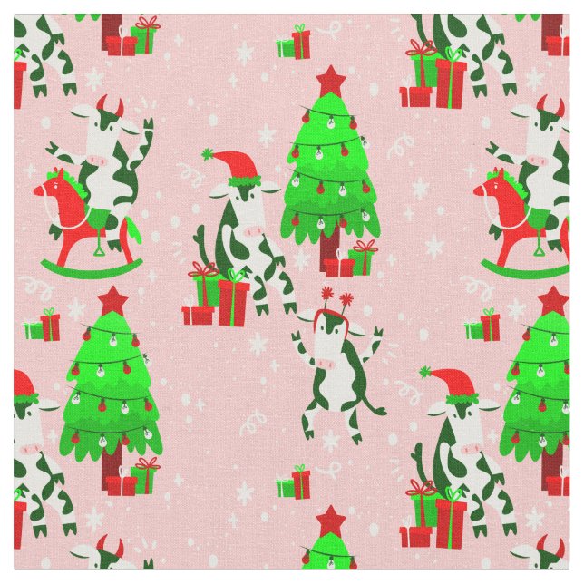 Tecido papai noel rosa da árvore de natal vaca (Detalhe)