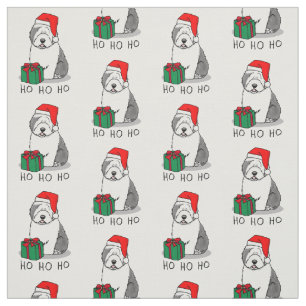 Tecido Papais noeis De Natal Cão Velho Inglês (Cinza 1)