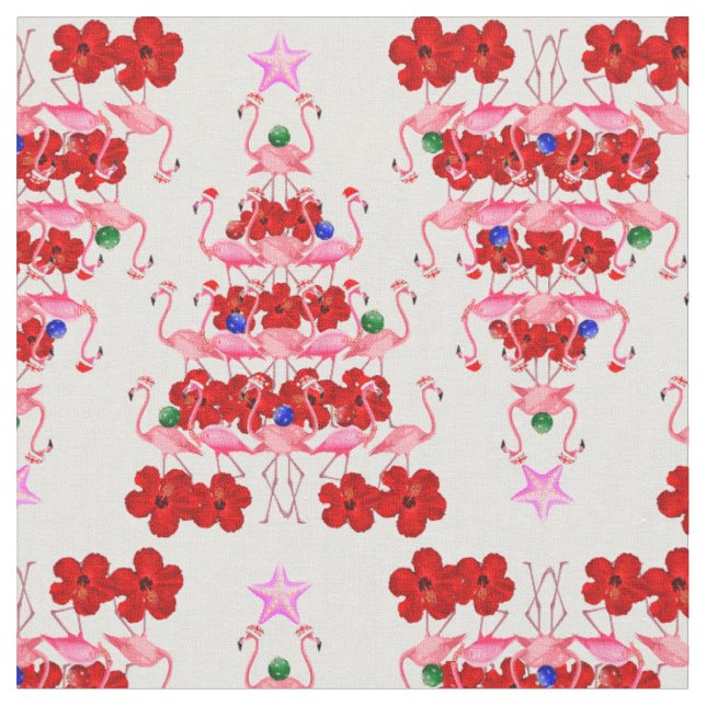 Tecido Papais noeis de Natal Feriado Flamingos a Rosa (Detalhe)