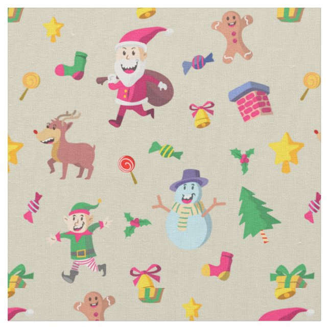 Tecido Papais noeis e Amigos Felizes de Natal (Detalhe)