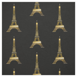 Tecido Paris França Torre Eiffel em tom Dourado em preto
