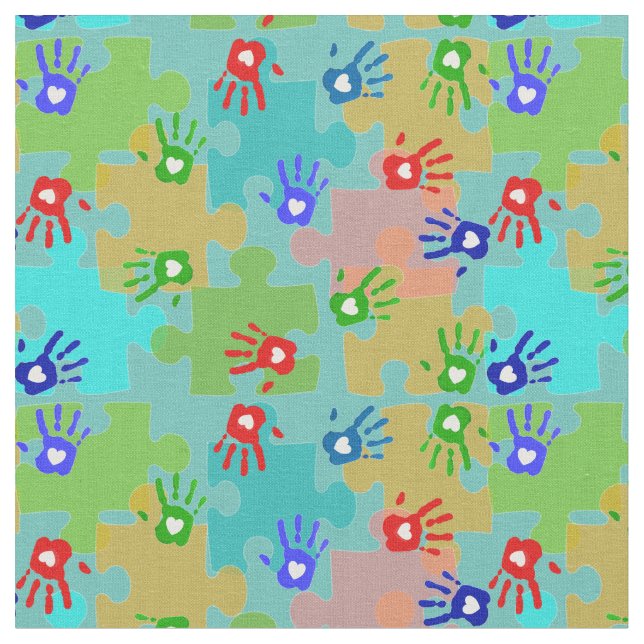 Tecido Partes do quebra-cabeça das mãos dos miúdos da (Detalhe)