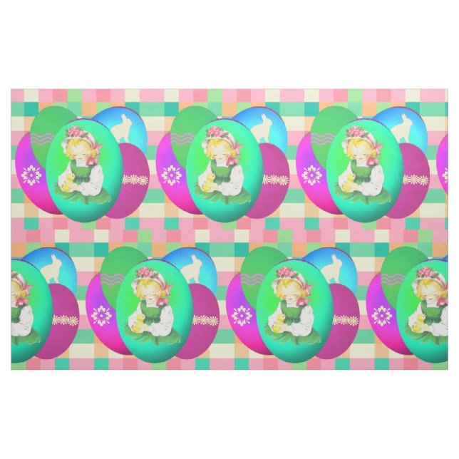 Tecido Páscoa Com Ovos De Páscoa Na Xadrez 9" (Fat Quarter)