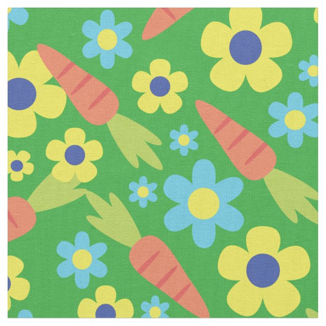 Tecido Páscoa de Primavera de Cenouras e Flores (Detalhe)