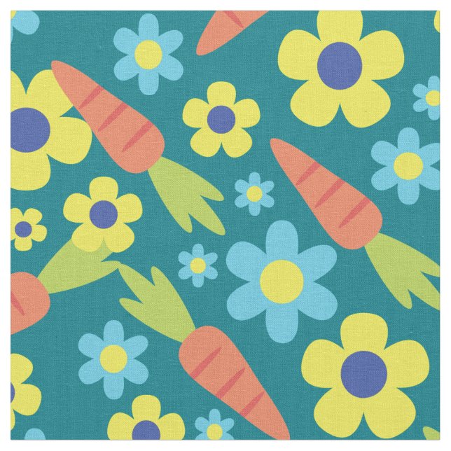Tecido Páscoa de Primavera de Cenouras e Flores (Detalhe)