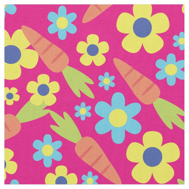 Tecido Páscoa de Primavera de Cenouras e Flores (Detalhe)