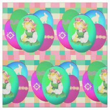 Páscoa Vintage Girl Com Ovos De Páscoa Na Xadrez