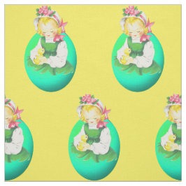Tecido Páscoa Vintage Girl Easter Ovo E Pintinho De Pásco