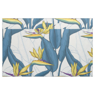 Tecido Pássaro das flores do paraíso em branco