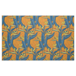 Tecido Pássaro das flores do paraíso em laranja