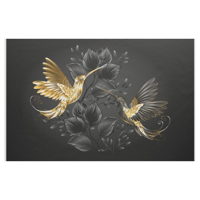 Tecido Pássaro Humino Negro e Dourado (Jarda)