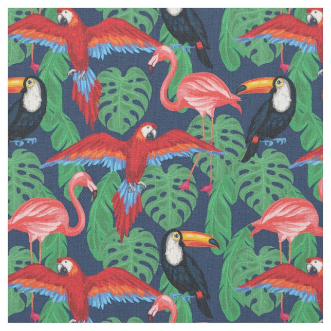 Tecido Pássaros tropicais em cores brilhantes (Detalhe)