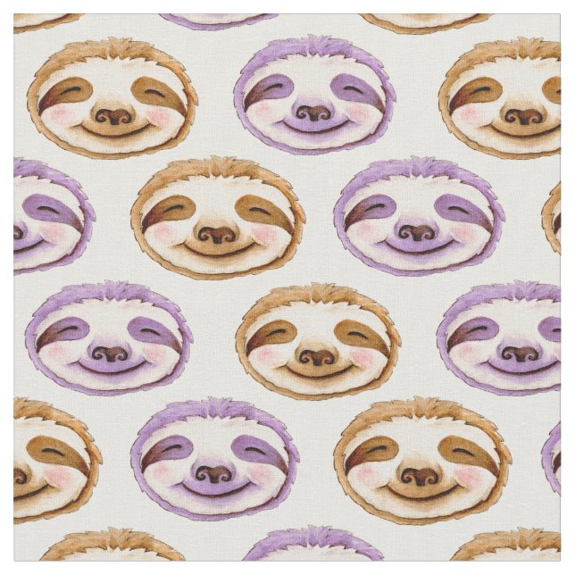 Tecido Pasta branca com preguiça face castanha púrpura (Detalhe)