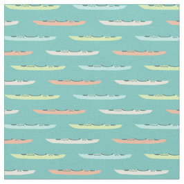 Tecido Pastel Kayaks sobre Teal Kayaking Themed
