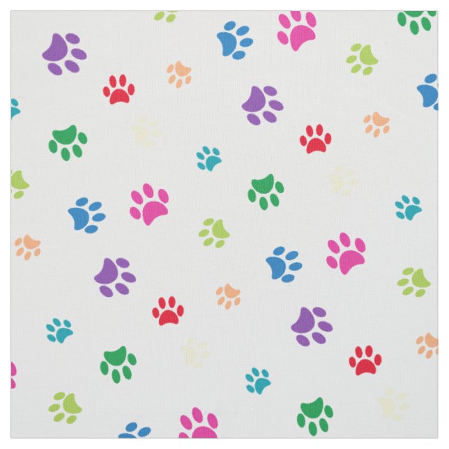 Tecido Patas Pintadas com Cores do Arco-íris em Branco (Modelo)