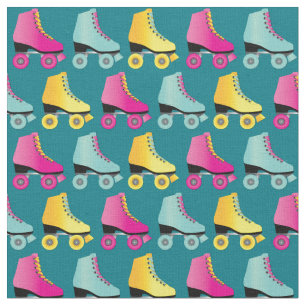 Tecido Patins de Roda Quadra de Patinação Retro Verde Azu