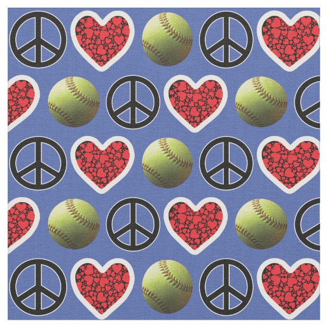 Tecido Paz, Amor, Softball no Design Azul (Detalhe)