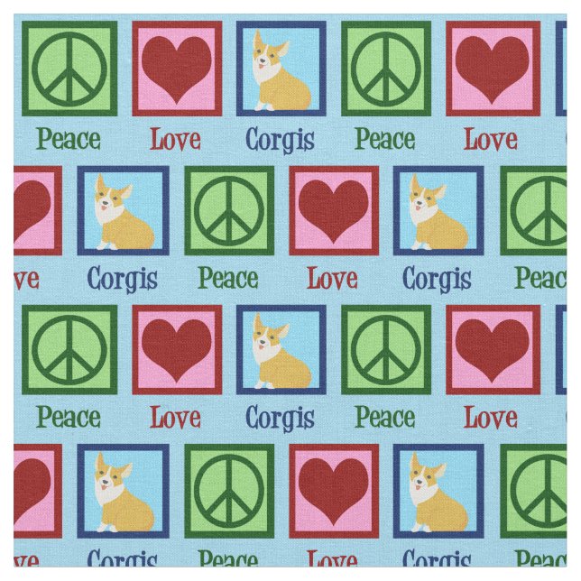 Tecido Peace Love Corgis (Detalhe)