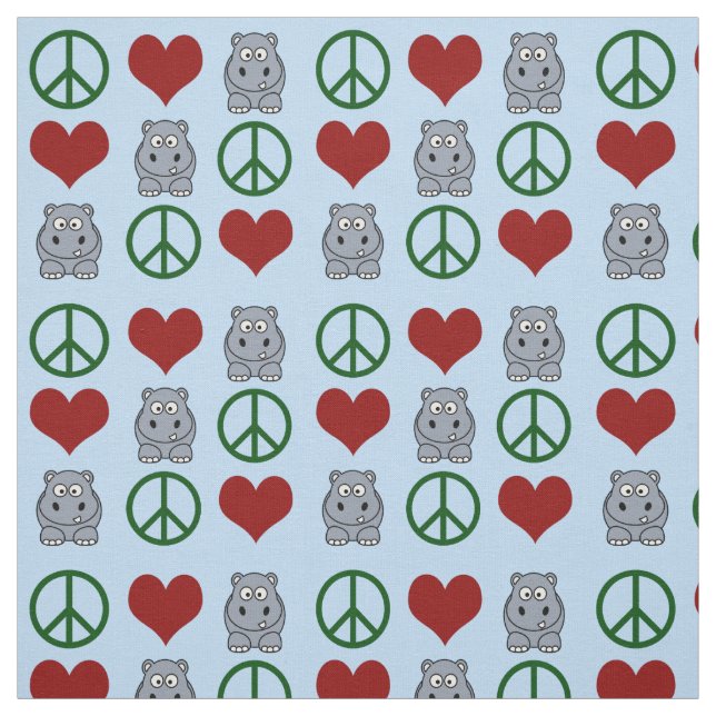 Tecido Peace Love Hippos Cute Hippo Patterno (Modelo)