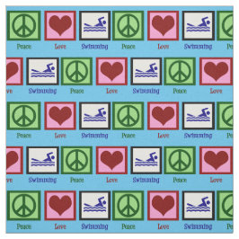 Tecido Peace Love Nadando Equipe de Natação Cura Azul