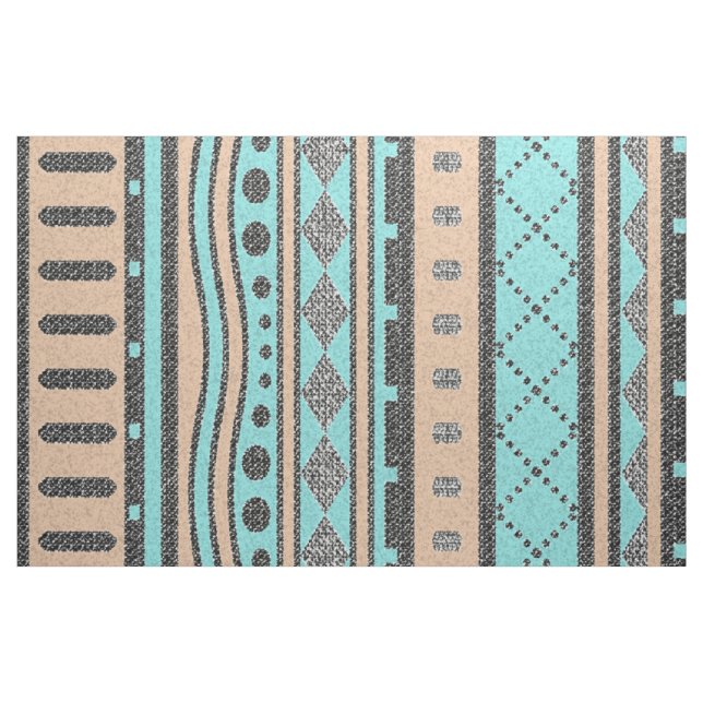 Tecido Peach E Turquesa - Padrão Tribal (Jarda)