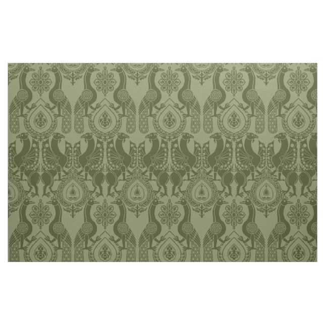 Tecido Peacocks e Dragões Medievais Verde Oleícola (Fat Quarter)