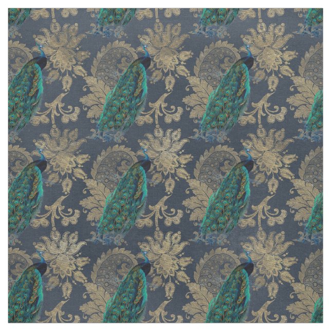 Tecido Peacocks em Azul e Dourado (Modelo)