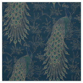 Tecido Peacocks, estilo vitoriano e chá escuro e Dourado