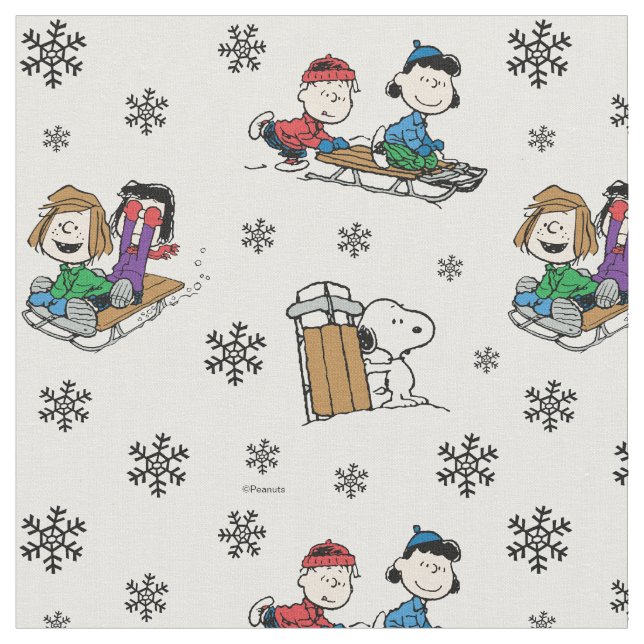 Tecido Peanuts Gang Sledding and Snowflakes (Detalhe)