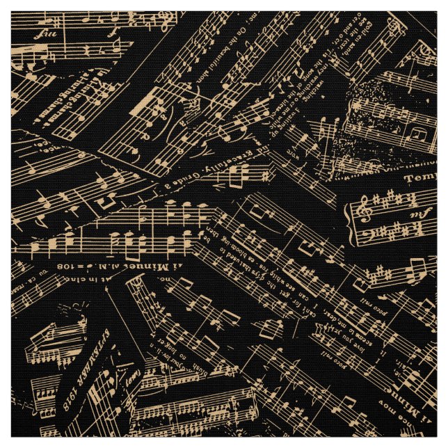 Tecido Peças de música Dourada POMV (Modelo)