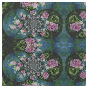 Tecido Pedônio branco-rosa, cor-de-água floral, mandala