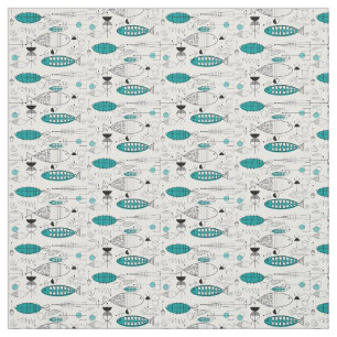 Tecido Peixe Imaginoso Moderno Do Século médio Retro Teal